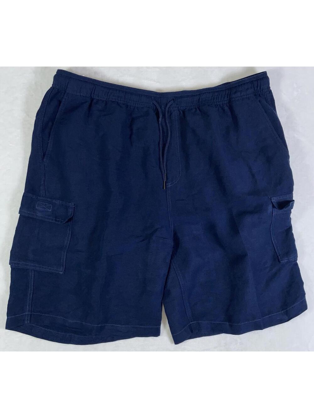 Cubavera Mens Linen Blend Shorts 36 Flat Front Zip Fly Stretch Casual Blue EUC